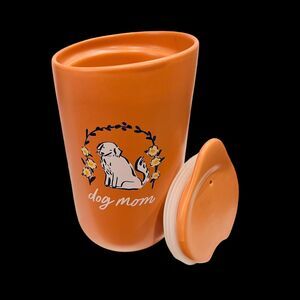 Dog Mom Terra Cotta Stoneware Travel Mug w/Lid & Seal 6" Tall 12oz